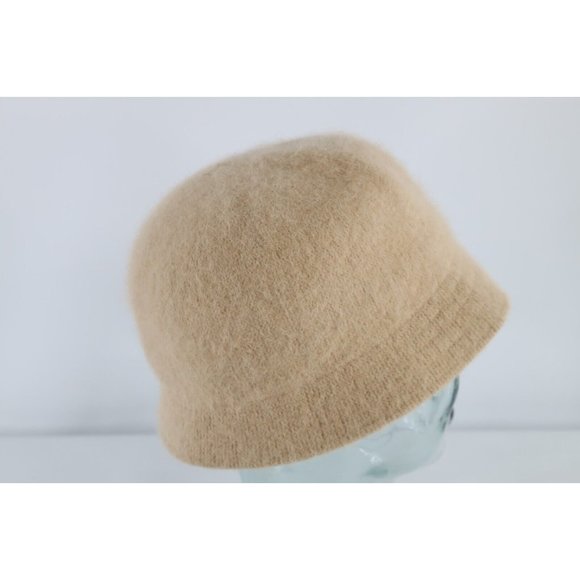 Vintage 90s Streetwear Blank Angora Blend Knit Bucket Hat Cap Beige Womens OS